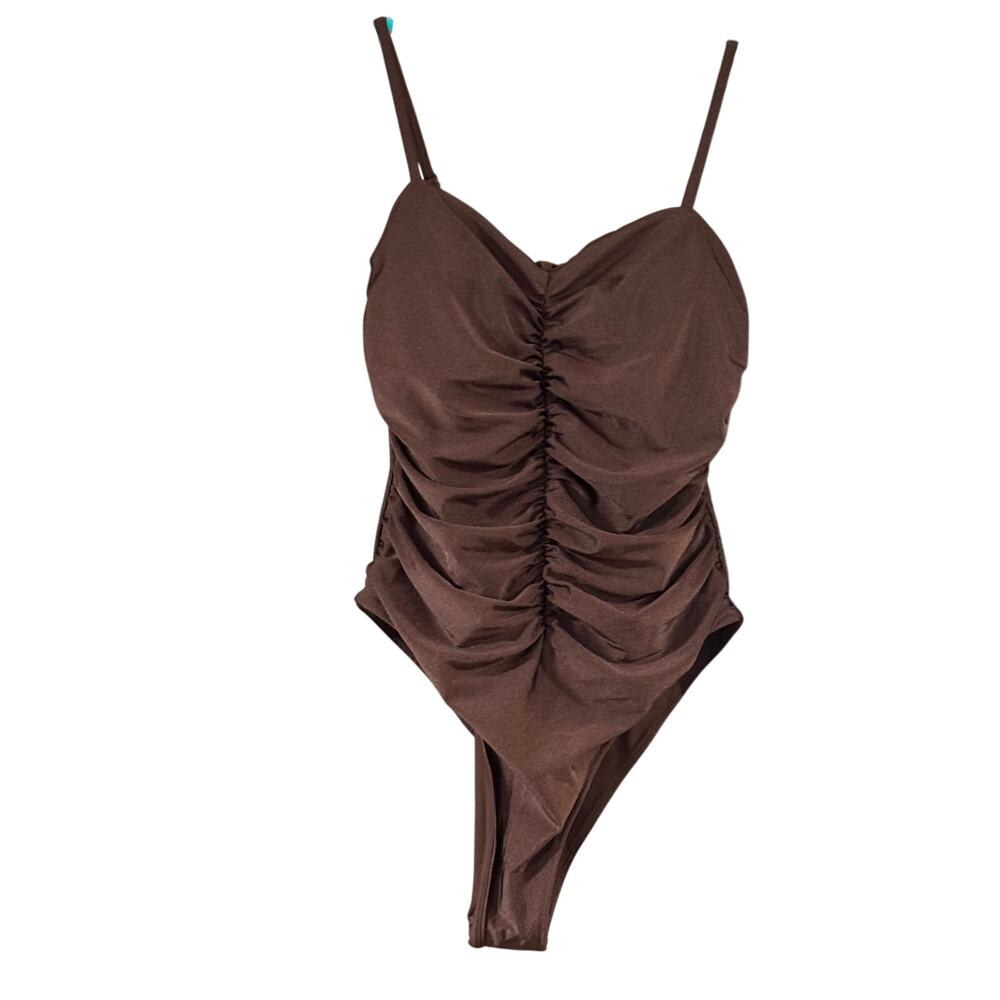 NWT Berlook Women’s Chocolate Brown Ruched One Piece Tank Bathing Suit